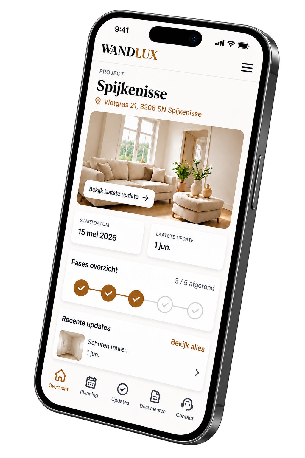 Wandlux ProjectPortaal op smartphone